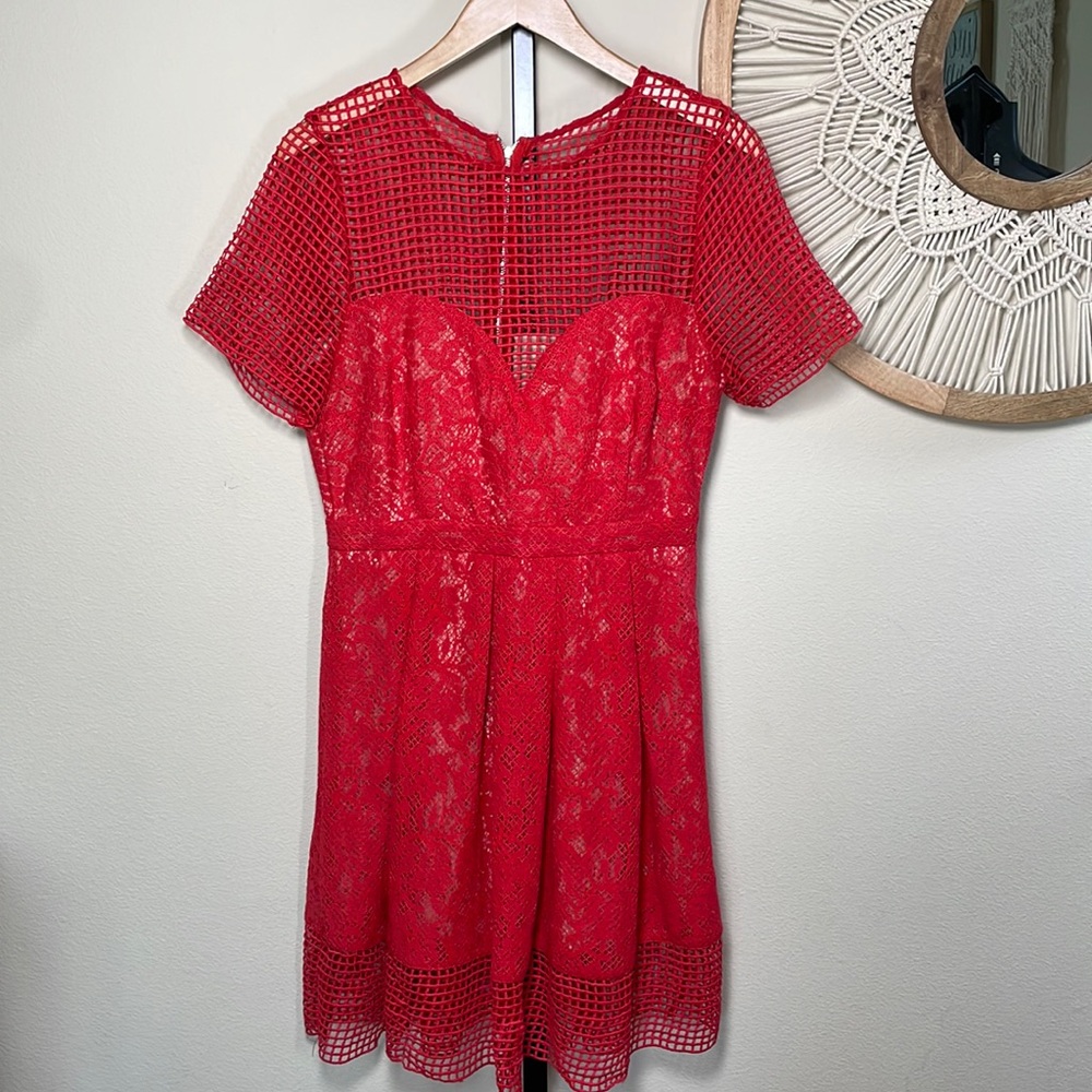 Just Me Red overlay lace dress size L NWT